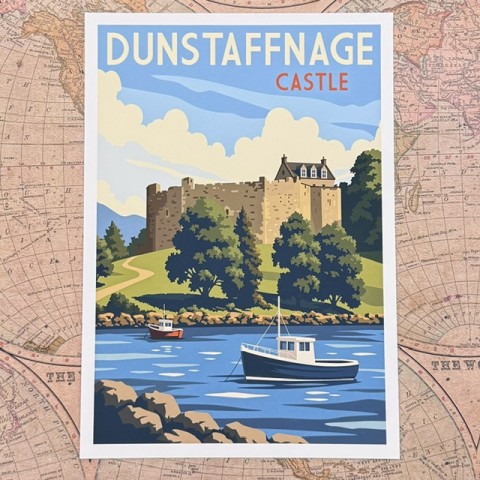 Retro Travel print Dunstaffnage Castle - Made in Scotland Retro Travel print Dunstaffnage Castle - Made in Scotland