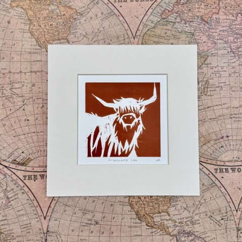 Highland Coo linocut print - Made in Scotland Highland Coo linocut print - Made in Scotland