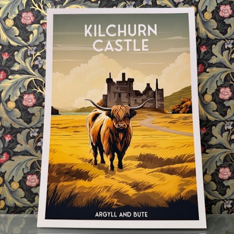 Retro Travel Print Kilchurn Castle - Made in Scotland